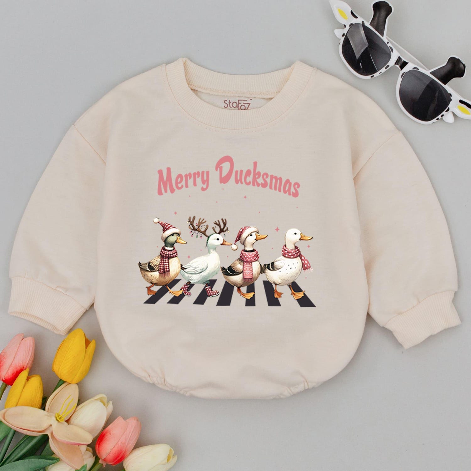 Merry Ducksmas Baby Bubble Romper First Christmas Holiday Outfit Funny Christmas Baby Clothes image 1