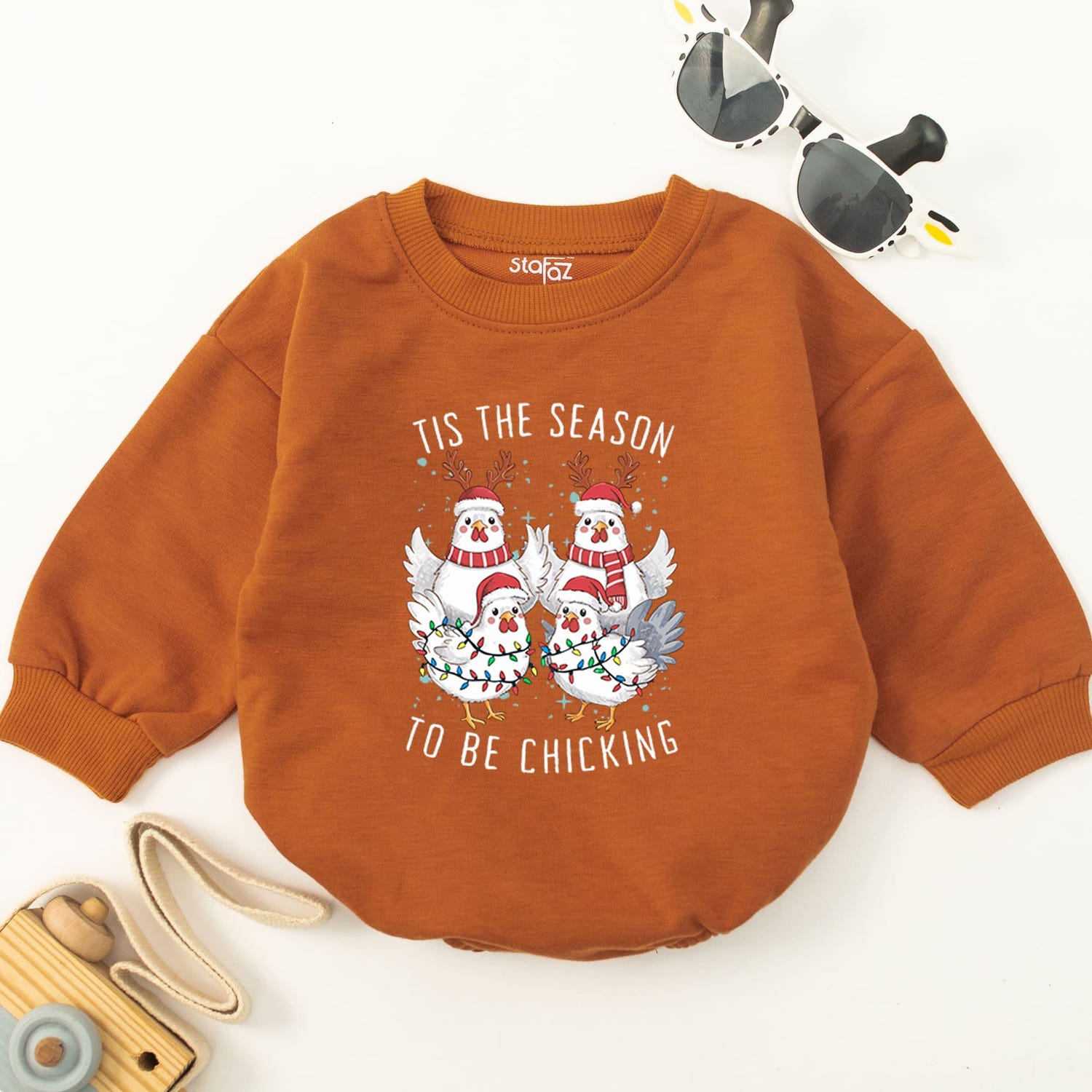 Tis The Season Christmas Baby Bubble Romper First Christmas Outfit Chicken Lover Gift image 1