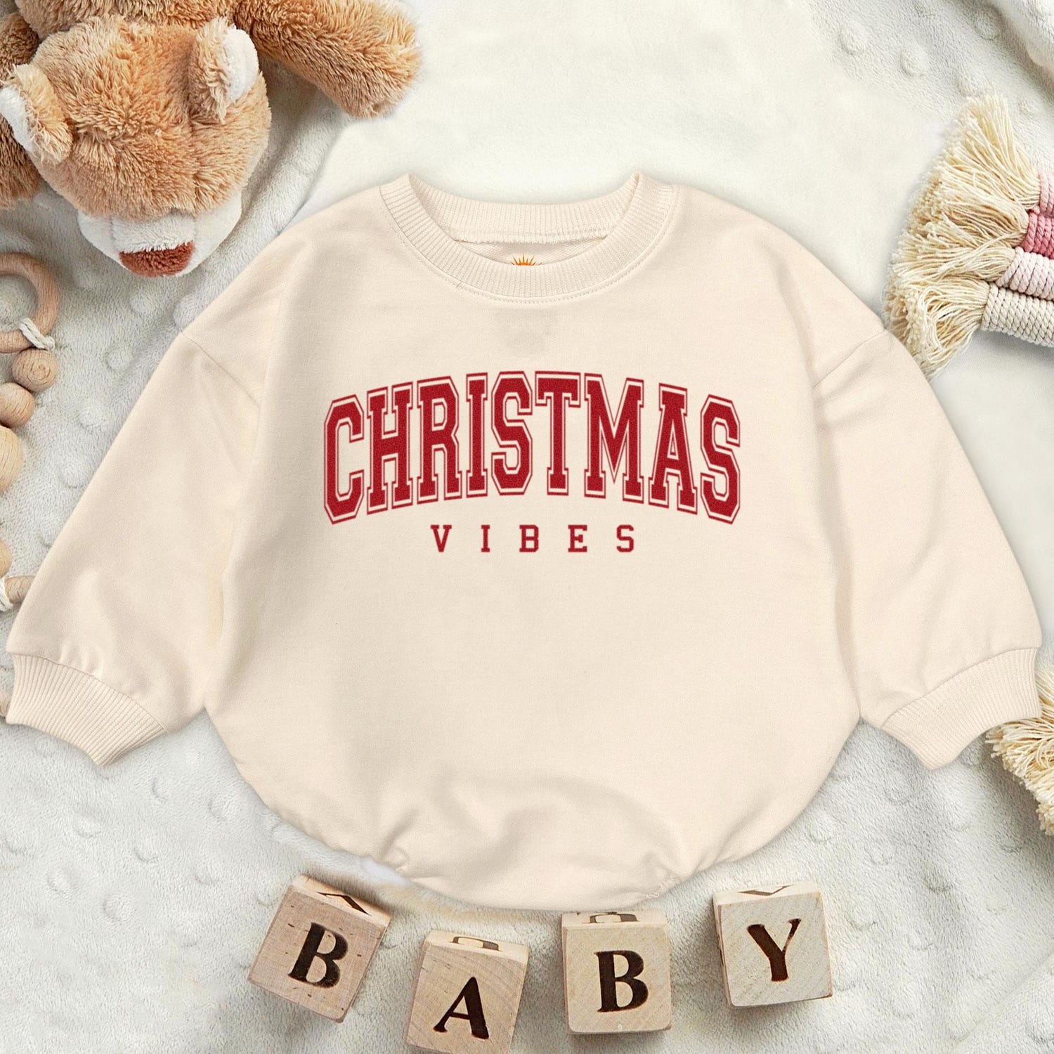 X-mas Vibes First Christmas Romper Sweatshirt, Cute Baby Sweater, Fall Autumn X-mas Baby Romper Suit Newborn Bodysuit Gifts image 1