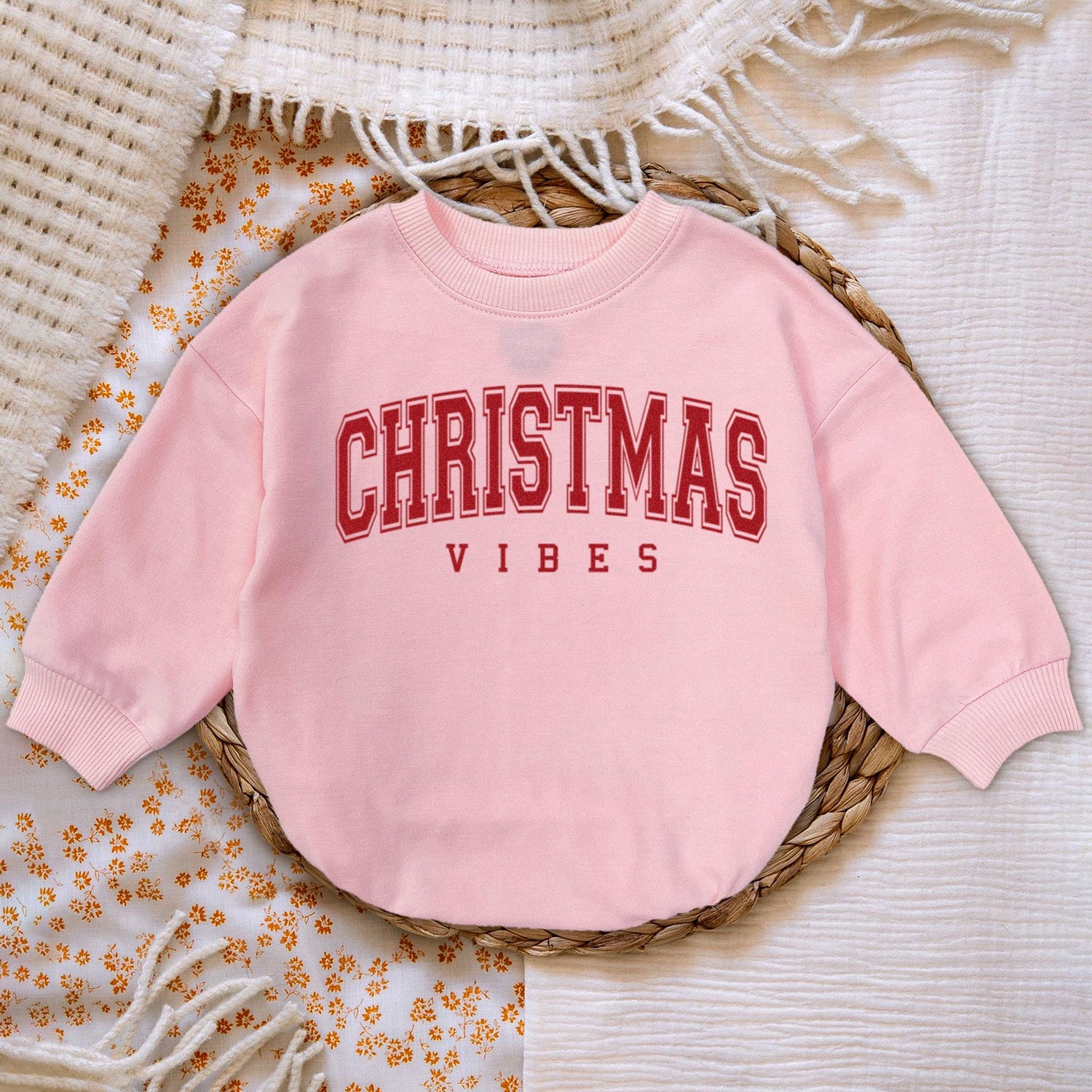 X-mas Vibes First Christmas Romper Sweatshirt, Cute Baby Sweater, Fall Autumn X-mas Baby Romper Suit Newborn Bodysuit Gifts image 2