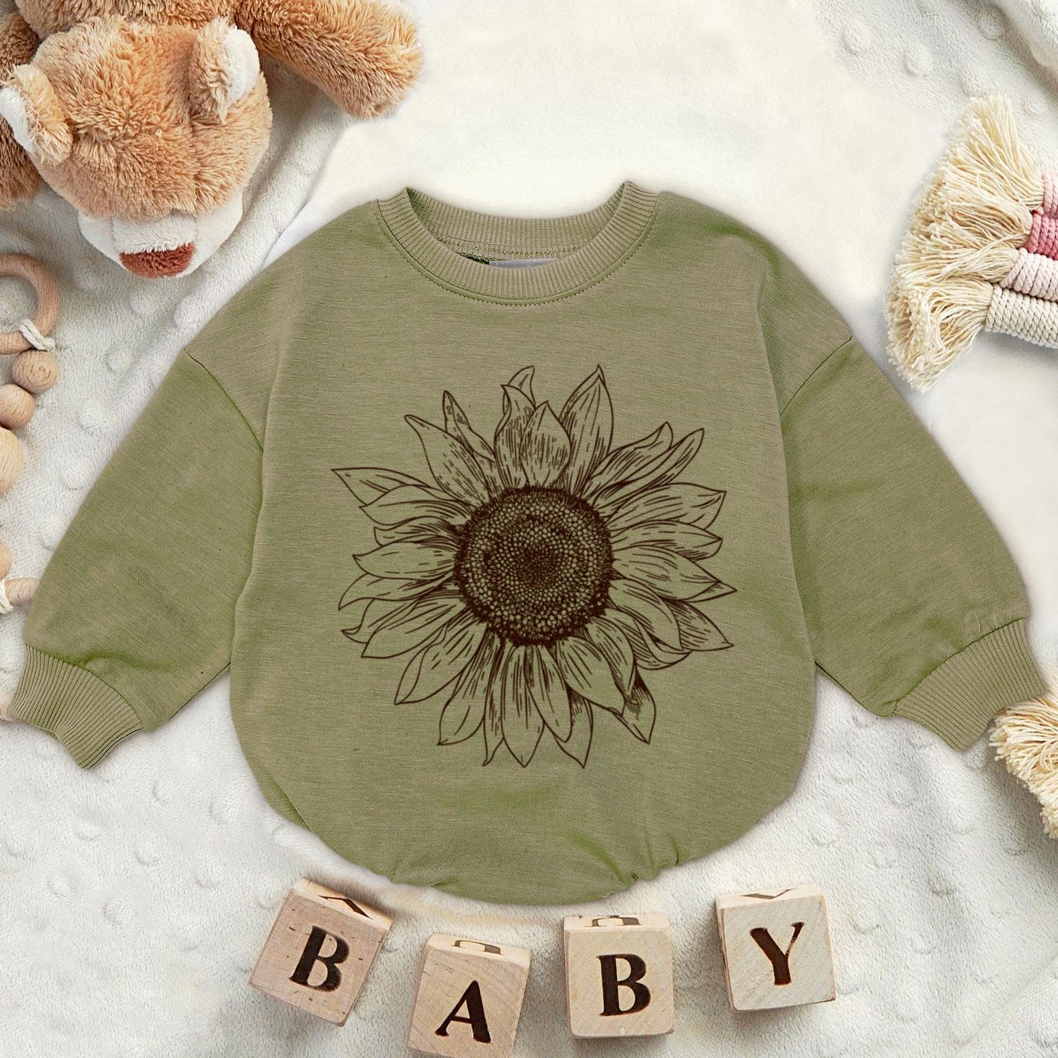 Wild Daisy Floral Baby Romper Sweatshirt Cute Christmas Newborn Sweater Fall Autumn Gift image 1