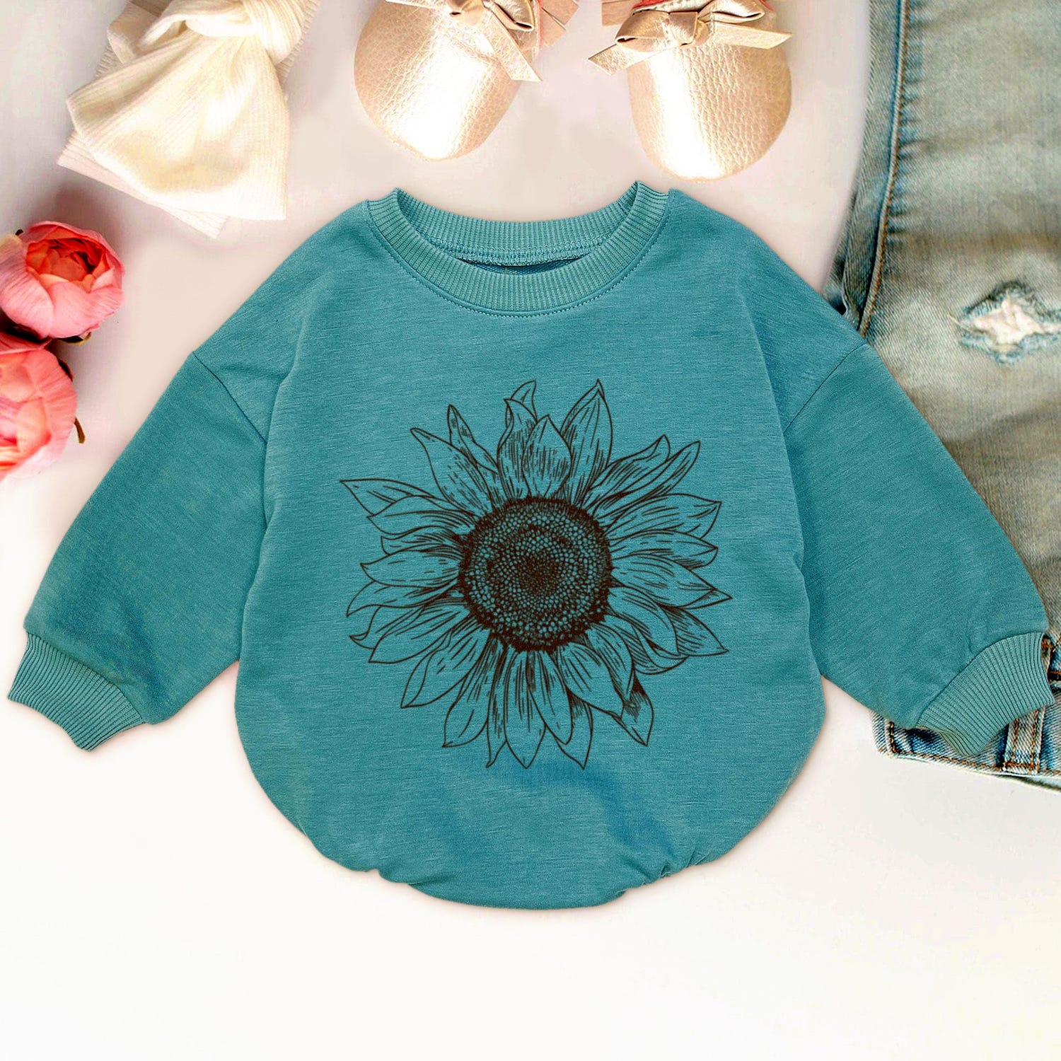 Wild Daisy Floral Baby Romper Sweatshirt Cute Christmas Newborn Sweater Fall Autumn Gift image 5