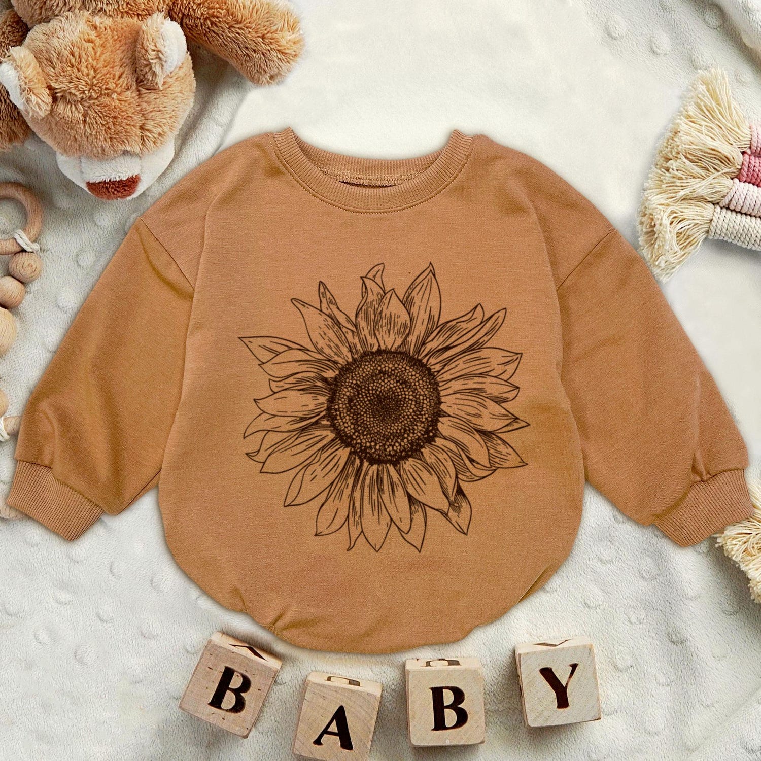 Wild Daisy Floral Baby Romper Sweatshirt Cute Christmas Newborn Sweater Fall Autumn Gift image 4