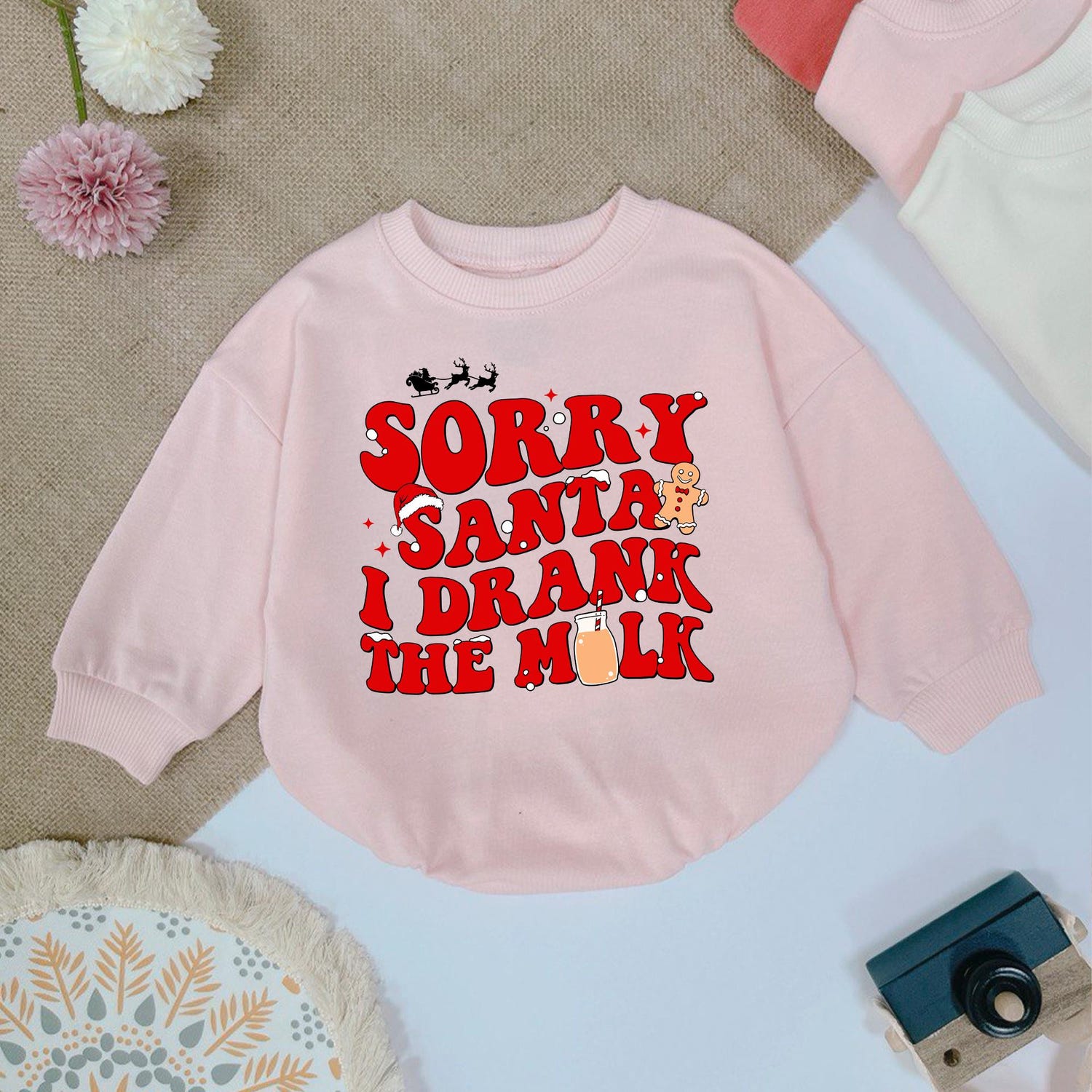 Sorry Santa I Drank The Milk Baby Romper First Christmas Holiday Outfit for Baby image 1