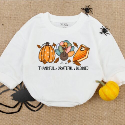 Retro Thanksgiving Baby Bodysuit Autumn Baby Romper First Thanksgiving Outfit Fall Baby Shower Gift image 0