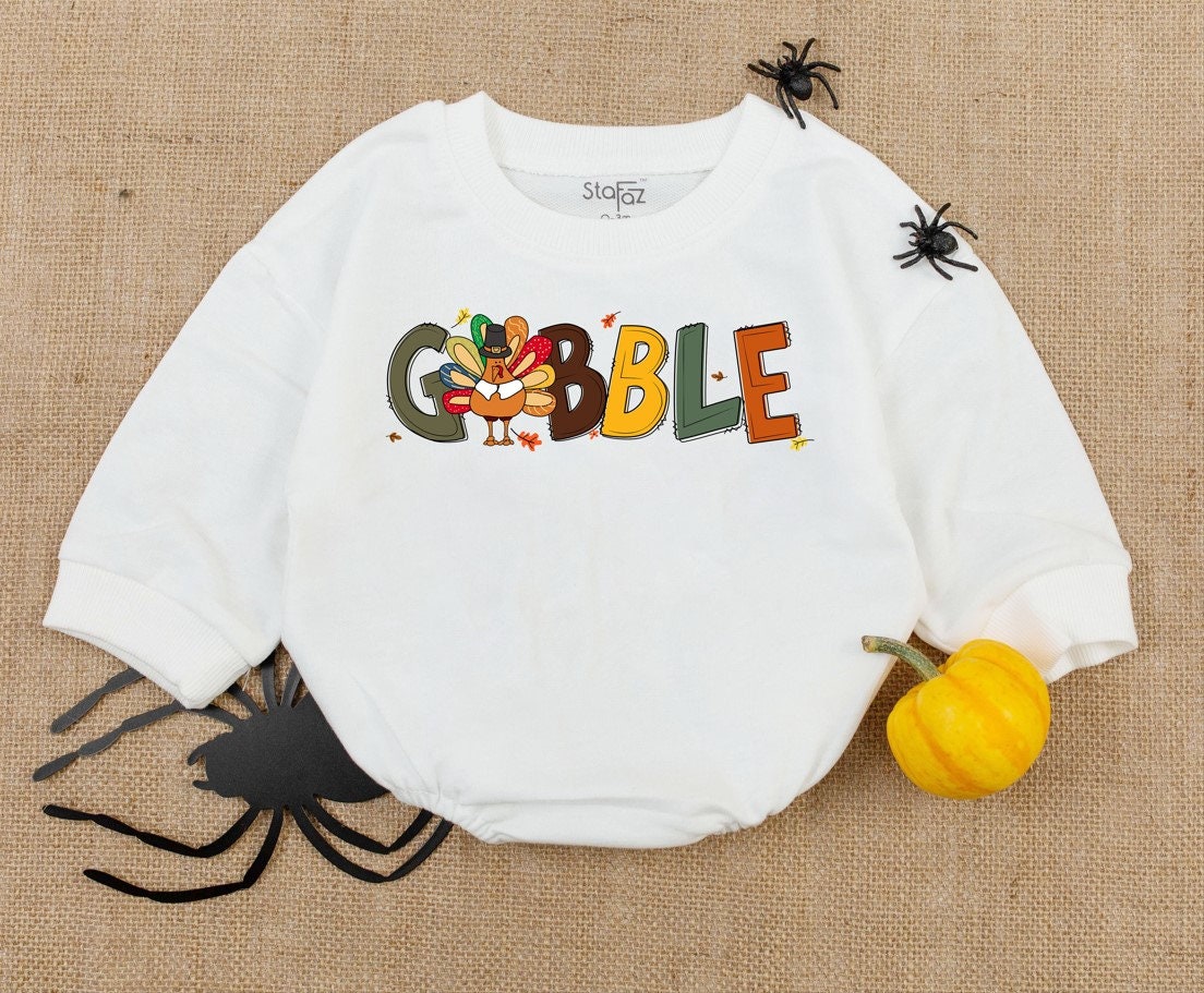 Thanksgiving Baby Romper Bodysuit Gobble Gobble Fall Design First Thanksgiving Outfit image 1