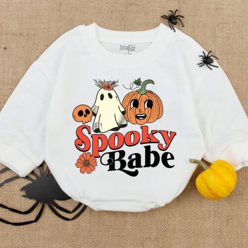 Spooky Babe Halloween Baby Romper Newborn Ghouls Outfit First Halloween Baby Shower Clothes image 0