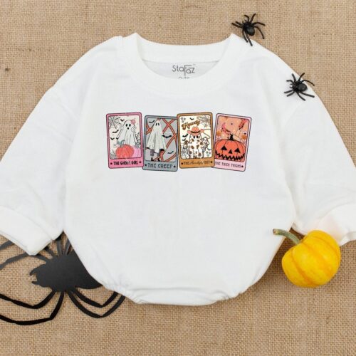 Retro Halloween Ghost Tarot Baby Romper Newborn Halloween Clothes First Baby Halloween Outfit image 0