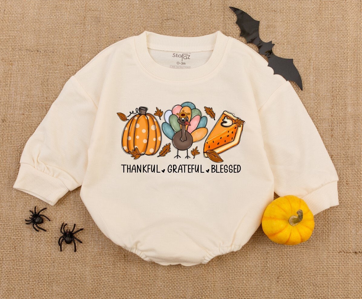 Retro Thanksgiving Baby Bodysuit Autumn Baby Romper First Thanksgiving Outfit Fall Baby Shower Gift image 1