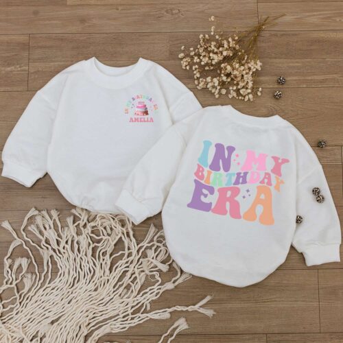 Custom Baby Birthday Bubble Romper Newborn Girl Outfit Personalized Baby Bodysuit Baby Shower Gift image 0