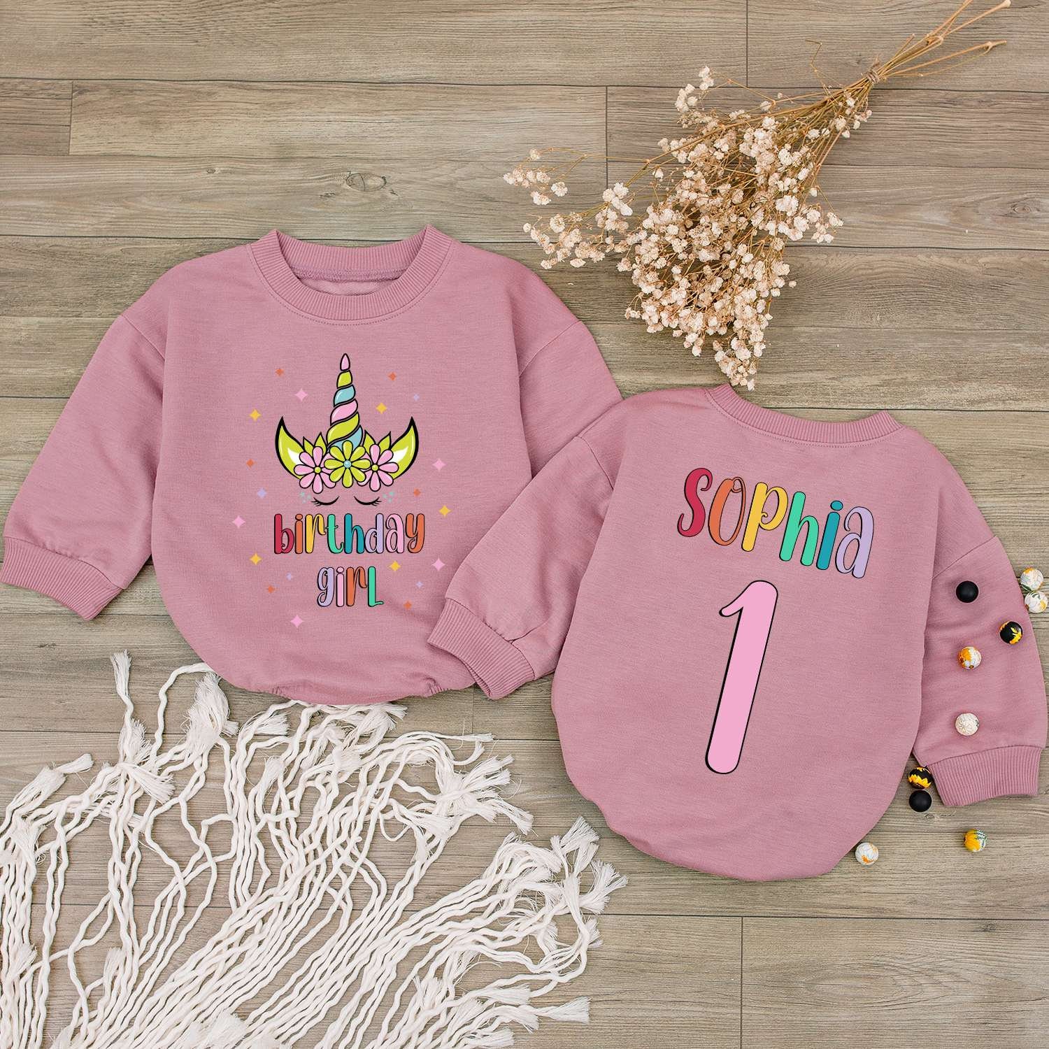 Personalized Birthday Girl Bubble Romper Cute Baby Bodysuit Custom Newborn Outfit Baby Shower Gift image 1