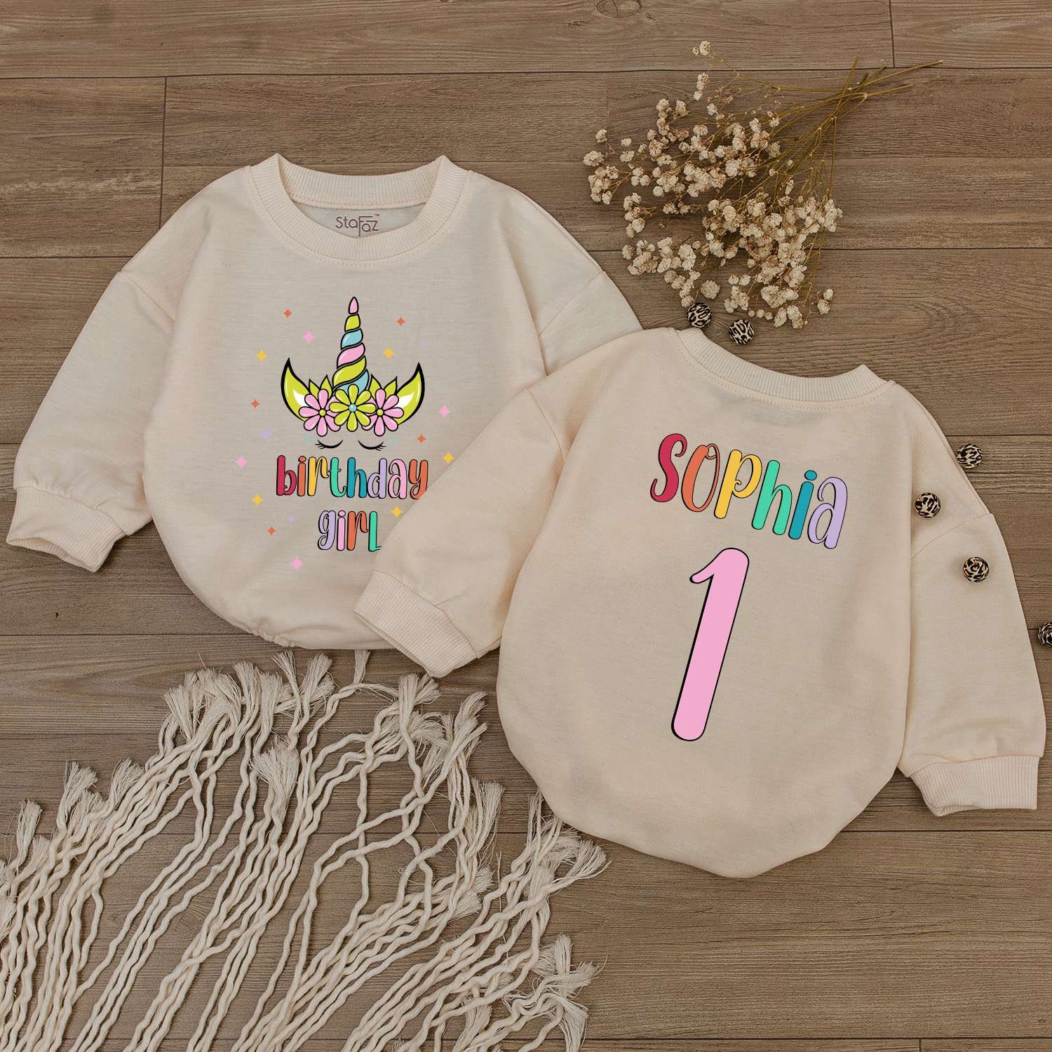 Personalized Birthday Girl Bubble Romper Cute Baby Bodysuit Custom Newborn Outfit Baby Shower Gift image 2