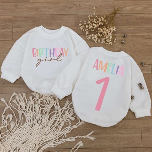 Custom Birthday Girl Bubble Romper Personalized Baby Outfit Newborn Gift Cute Baby Bodysuit image 0