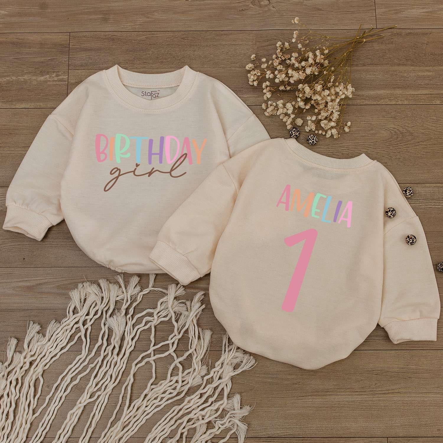 Custom Birthday Girl Bubble Romper Personalized Baby Outfit Newborn Gift Cute Baby Bodysuit image 2