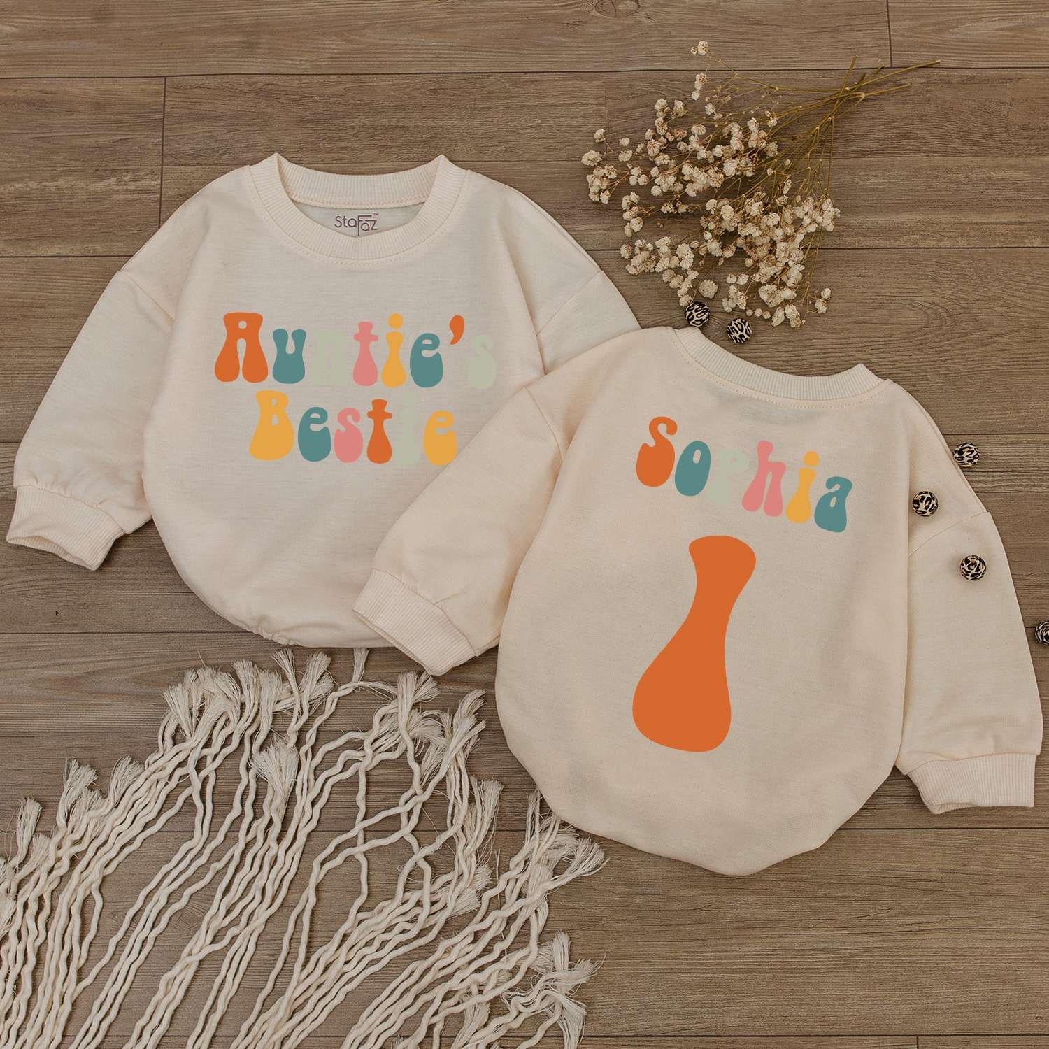 Custom Auntie's Bestie Baby Romper Newborn Outfit Personalized Baby Boy Bodysuit Baby Shower Gift image 2