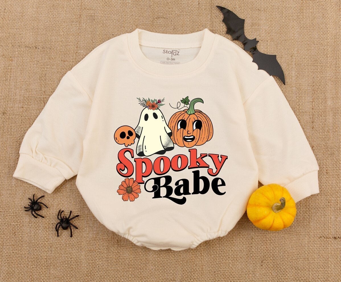 Spooky Babe Halloween Baby Romper Newborn Ghouls Outfit First Halloween Baby Shower Clothes image 1