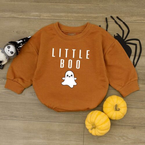 Little Boo Baby Romper Halloween Bodysuit Fall Toddler Outfit Newborn Bubble Romper image 0