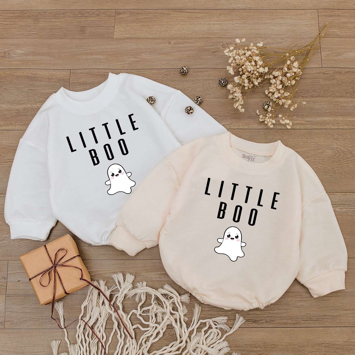 Little Boo Baby Romper Halloween Bodysuit Fall Toddler Outfit Newborn Bubble Romper image 1