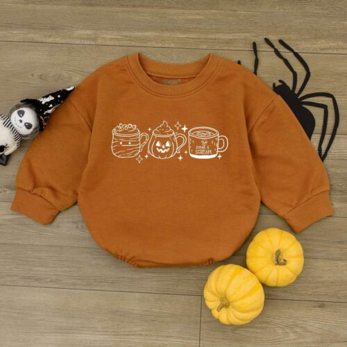 Cute Coffee Halloween Baby Bodysuit Fall Newborn Outfit Spooky Kids Sweatshirt image 0