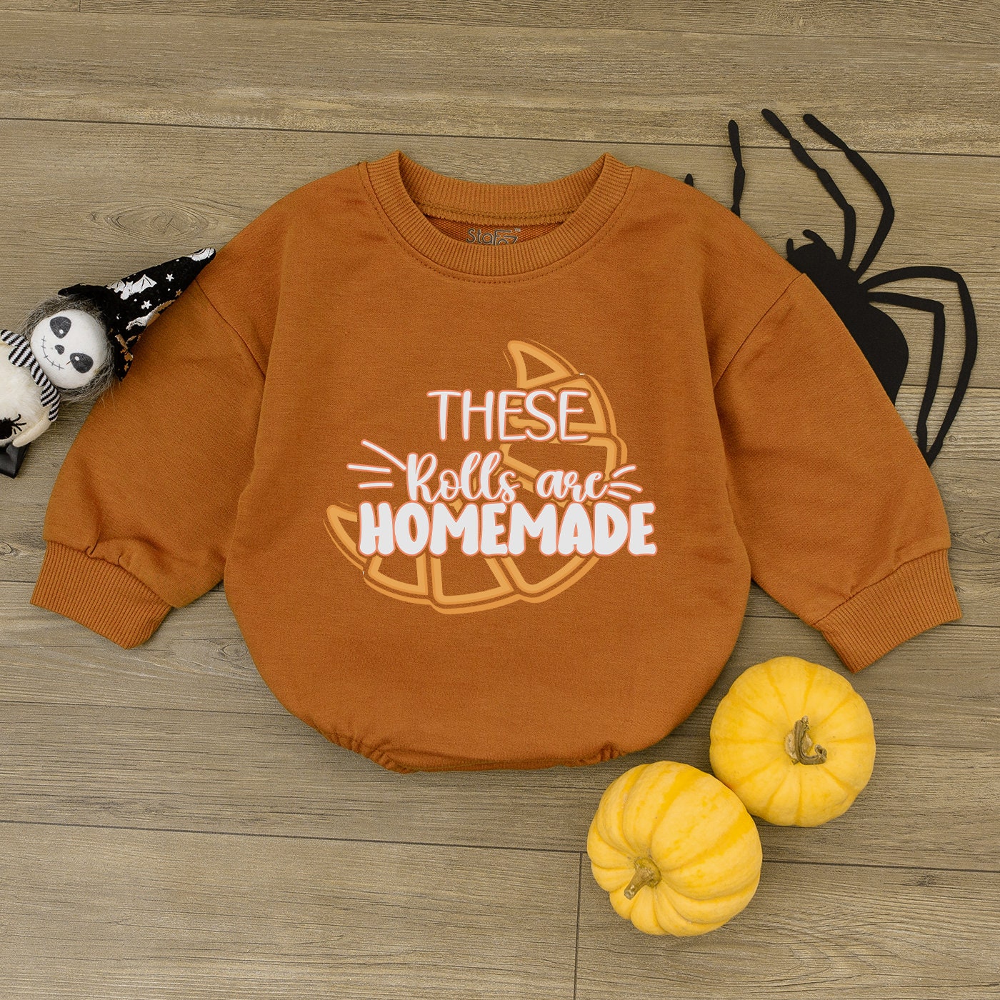 Homemade Rolls Shirt Retro Bubble Romper Halloween Baby Outfit Fall Pumpkin Newborn Clothes image 1