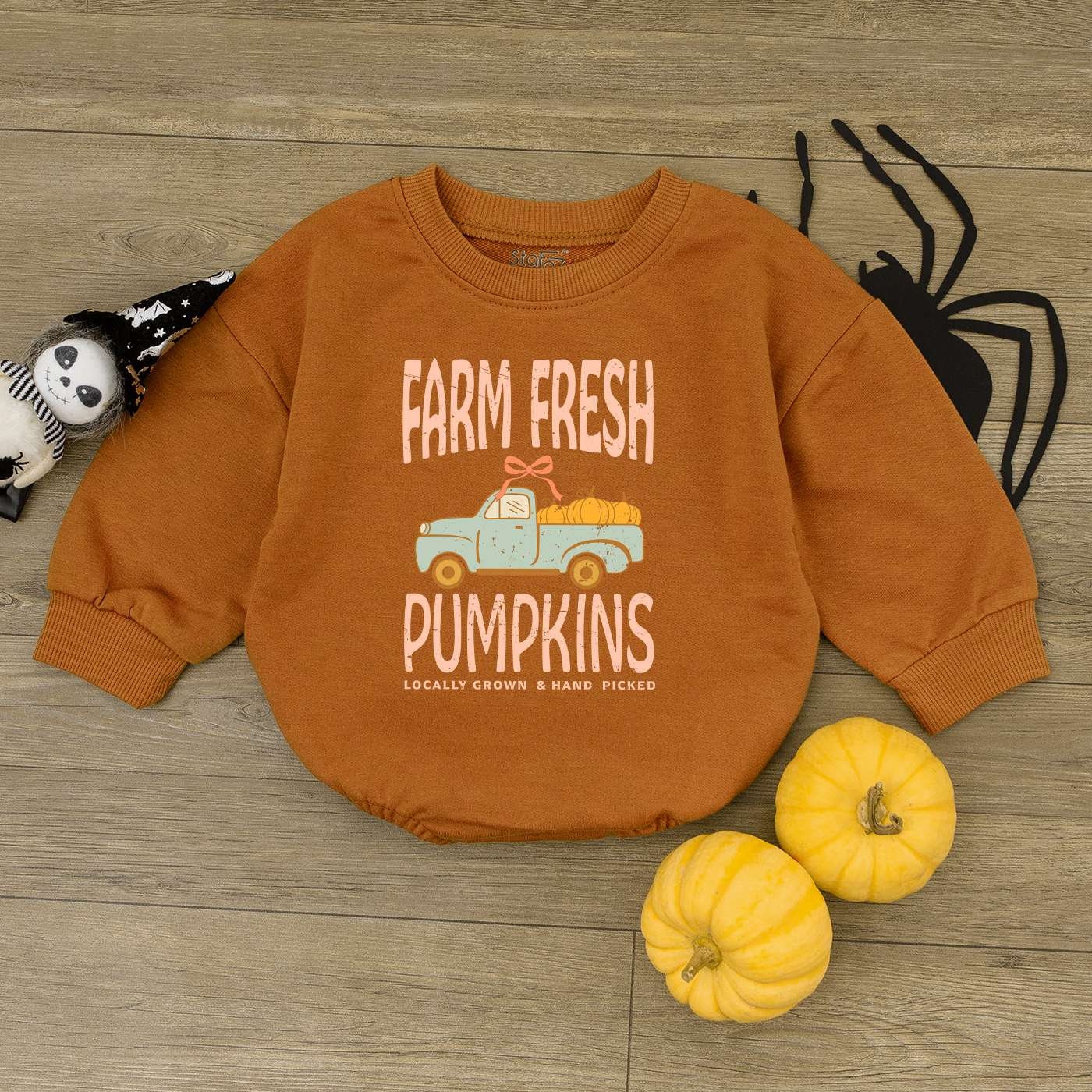 Farm Fresh Pumpkins Baby Romper Fall Newborn Outfit 1st Thanksgiving Infant Clothes Baby Shower Gift image 1