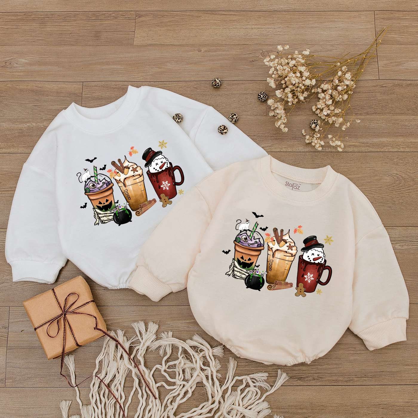 Happy Hallothanksmas Baby Romper Halloween Thanksgiving Christmas Bodysuit 1st Holiday Outfit image 1