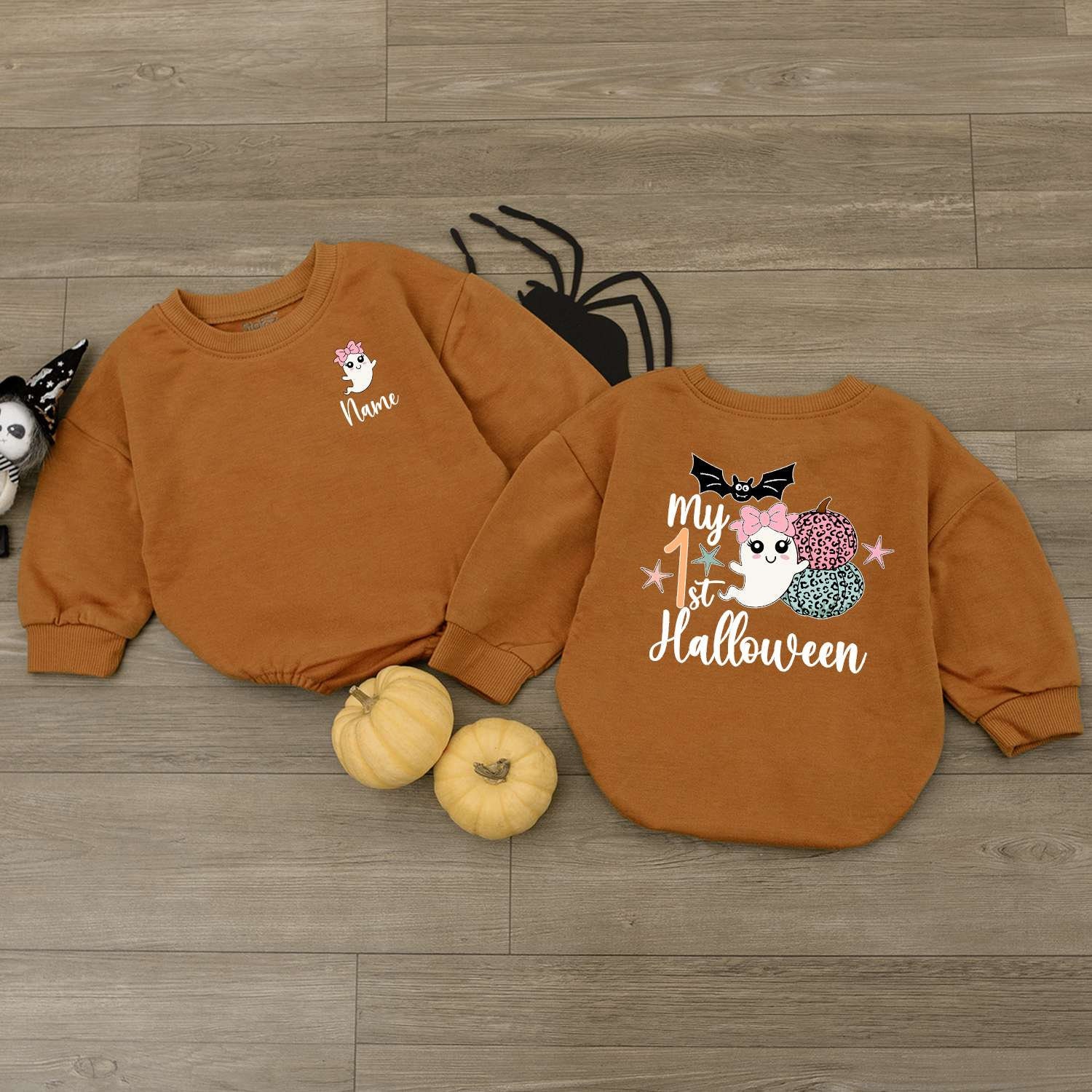 Personalized My First Halloween Baby Girl Bodysuit Cute Ghost Romper Newborn Little Boo Outfit image 2