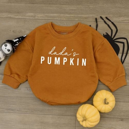 Dada's Pumpkin Baby Bubble Romper Personalized 1st Bodysuit Custom Kids Clothes Newborn Outfit image 0