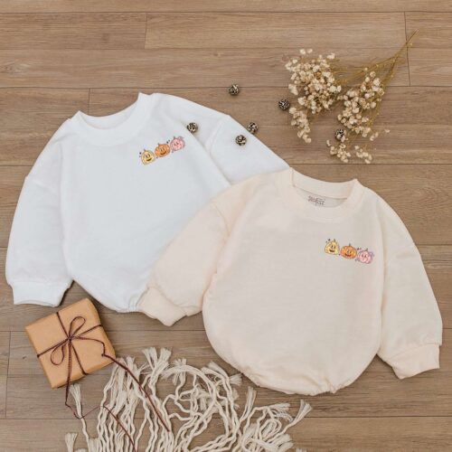 Cute Pumpkin Shirt Bubble Romper Halloween Newborn Bodysuit Fall Baby Clothes image 0