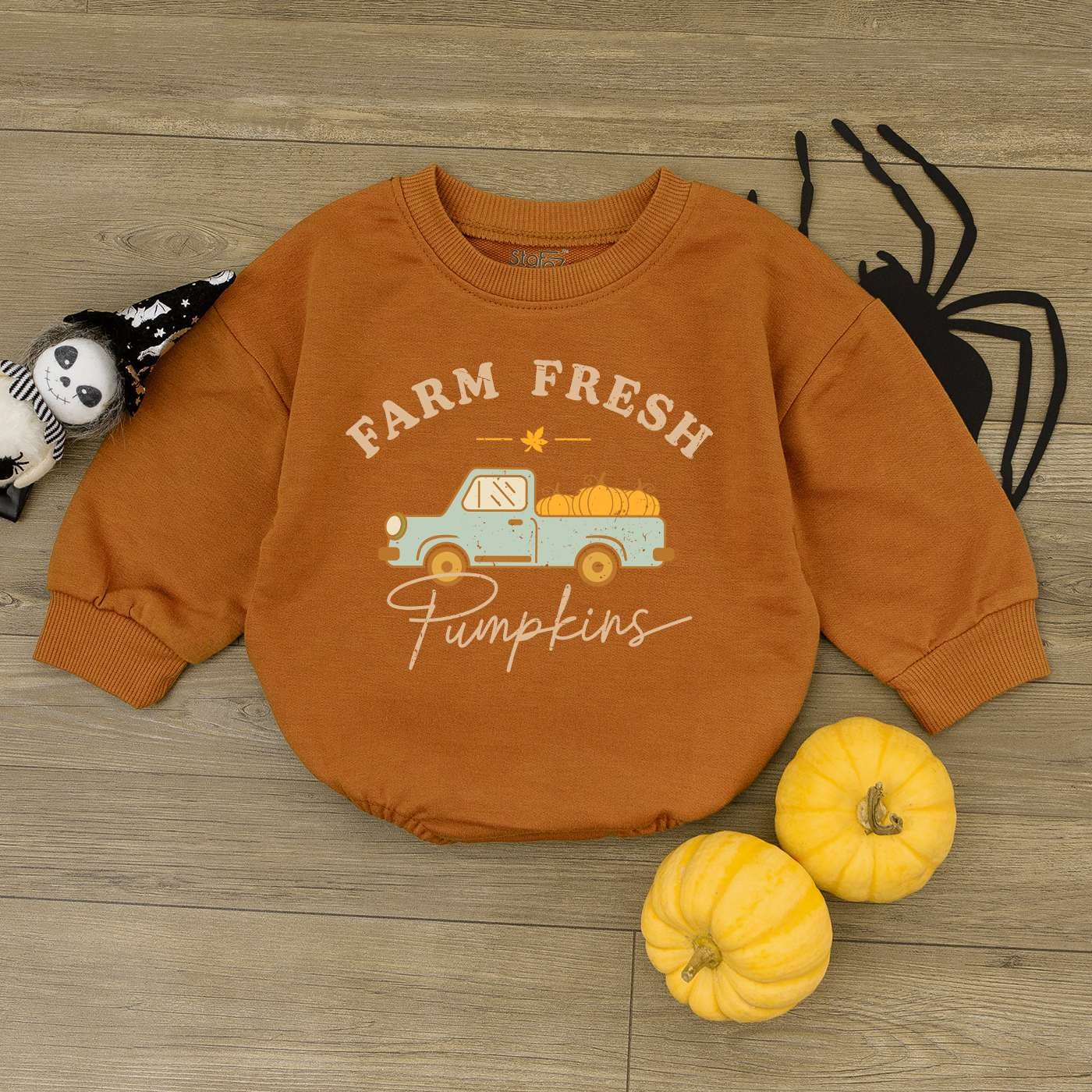 Farm Fresh Pumpkins Baby Romper Fall Infant Outfit Newborn Clothes 1st Thanksgiving Gift image 1