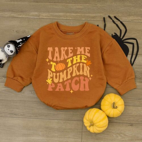 Take Me To The Pumpkin Patch Baby Romper Fall Newborn Outfit 1st Thanksgiving Gift image 0