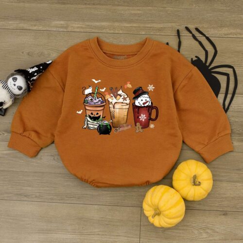 Happy Hallothanksmas Baby Romper Halloween Thanksgiving Christmas Bodysuit 1st Holiday Outfit image 0