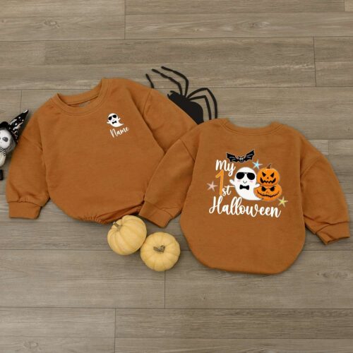 Personalized My First Halloween Baby Boy Romper Cute Ghost Bodysuit Newborn Outfit image 0