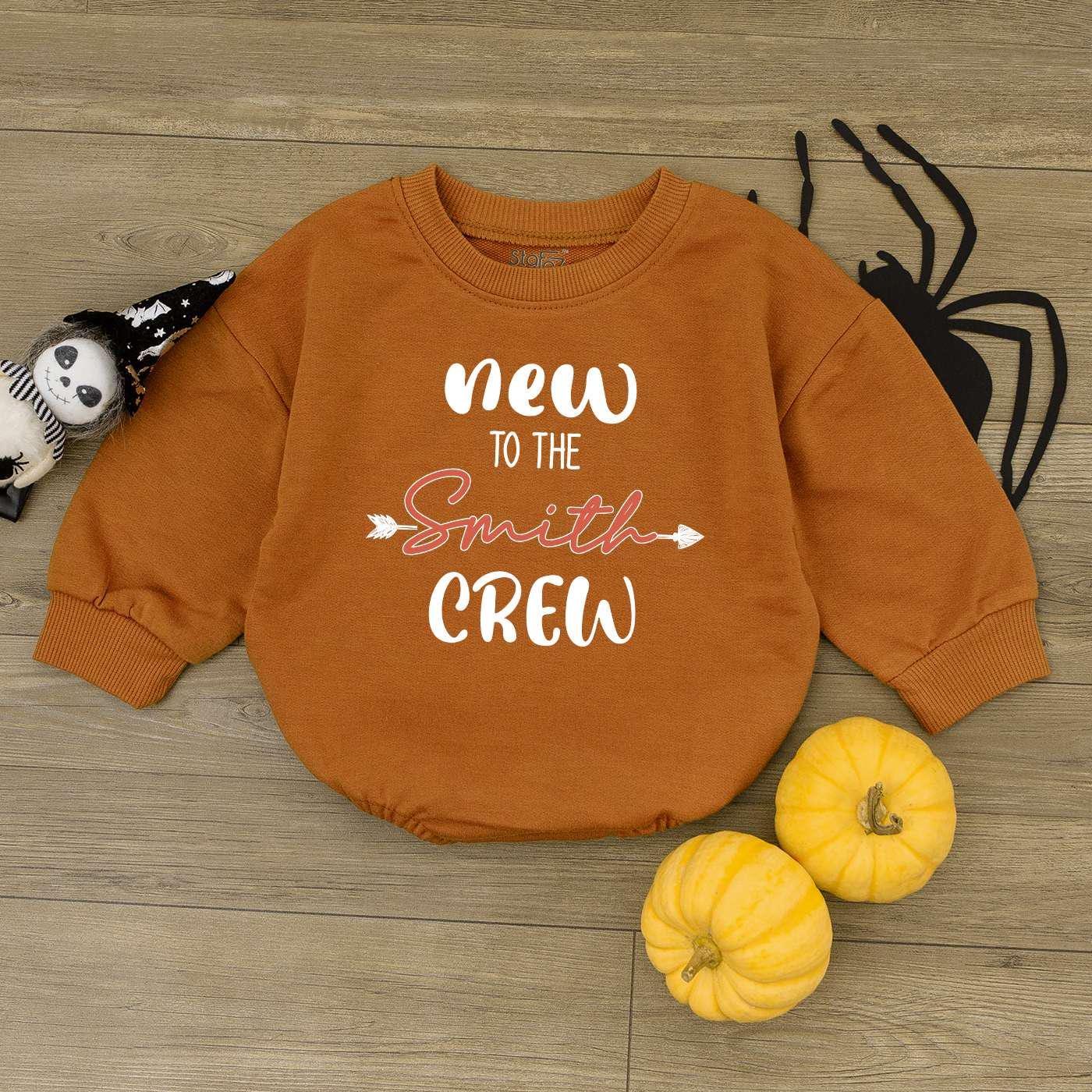 Personalized Baby Long Sleeve Romper New To The Crew Going Home Outfit Custom Newborn and Baby Shower Gift image 2