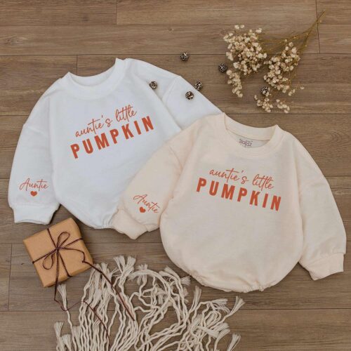 Auntie's Little Pumpkin Baby Romper Personalized 1st Halloween Bodysuit for Newborns image 0