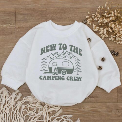 New To The Camping Crew Baby Romper Newborn Bodysuit Baby Shower Gift First Birthday Outfit image 0