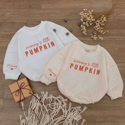 Mommy's Little Pumpkin Baby Romper Personalized 1st Halloween Bodysuit Newborn Outfit image 0