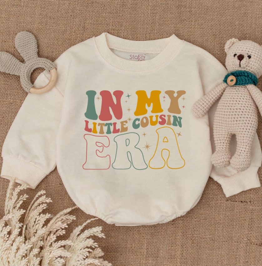 In My Little Cousin Era Romper New Cousin Reveal Baby Bodysuit Family Announcement Gift image 1