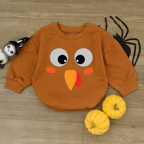 Turkey Baby Thanksgiving Sweatshirt Natural Pumpkin Sweater Baby Shower Gift Kids Apparel image 0