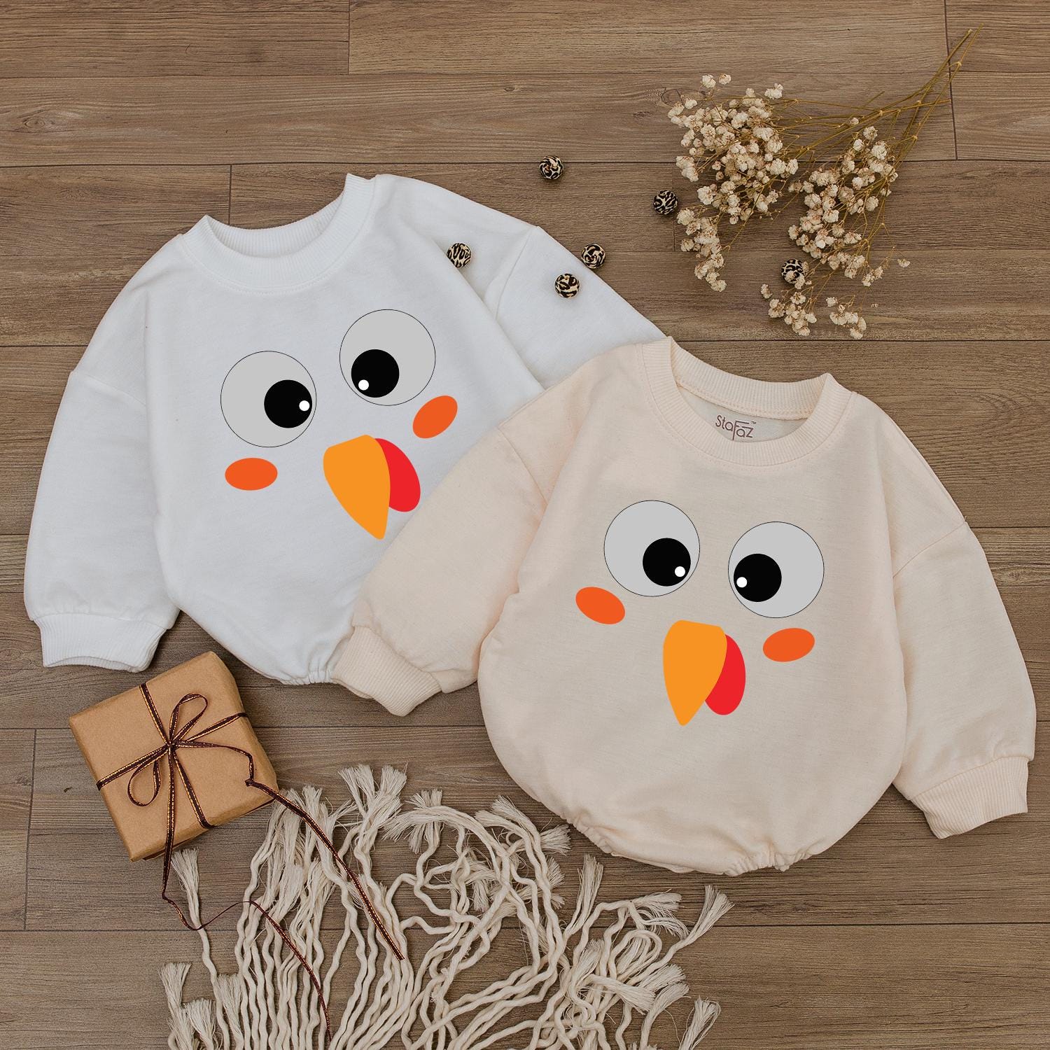 Turkey Baby Thanksgiving Sweatshirt Natural Pumpkin Sweater Baby Shower Gift Kids Apparel image 1