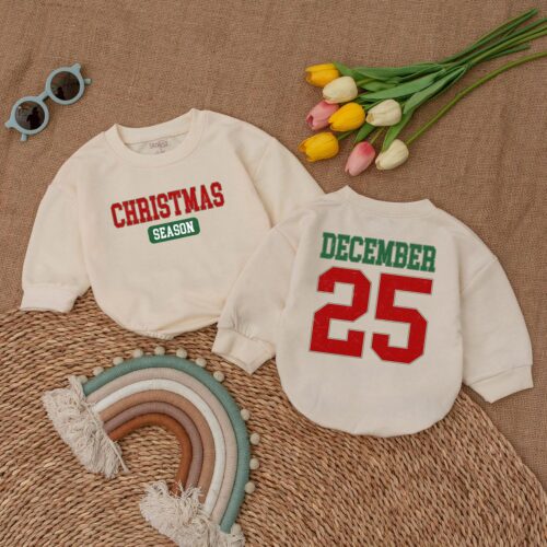 Retro Christmas Baby Romper Bodysuit My First Christmas Outfit Baby Xmas Clothes image 0