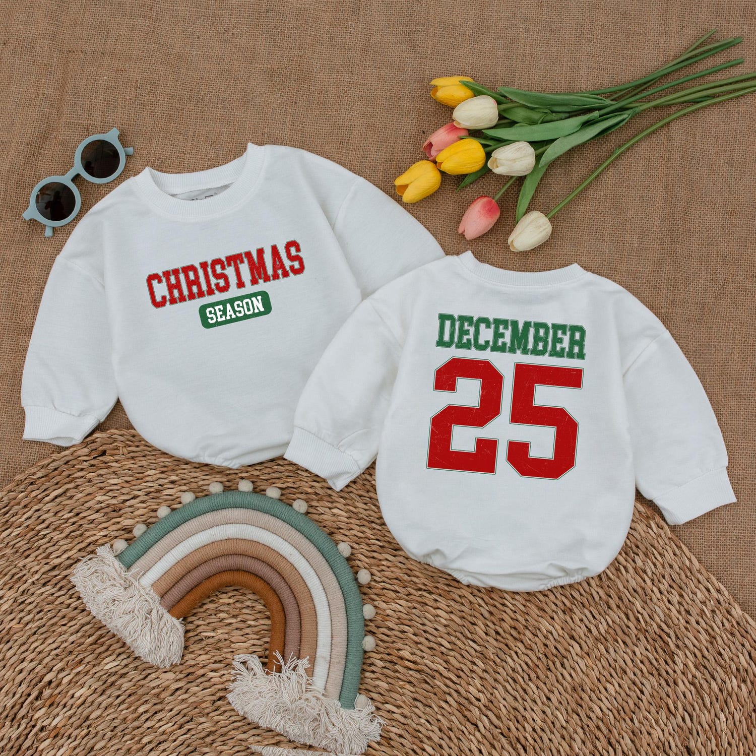 Retro Christmas Baby Romper Bodysuit My First Christmas Outfit Baby Xmas Clothes image 1