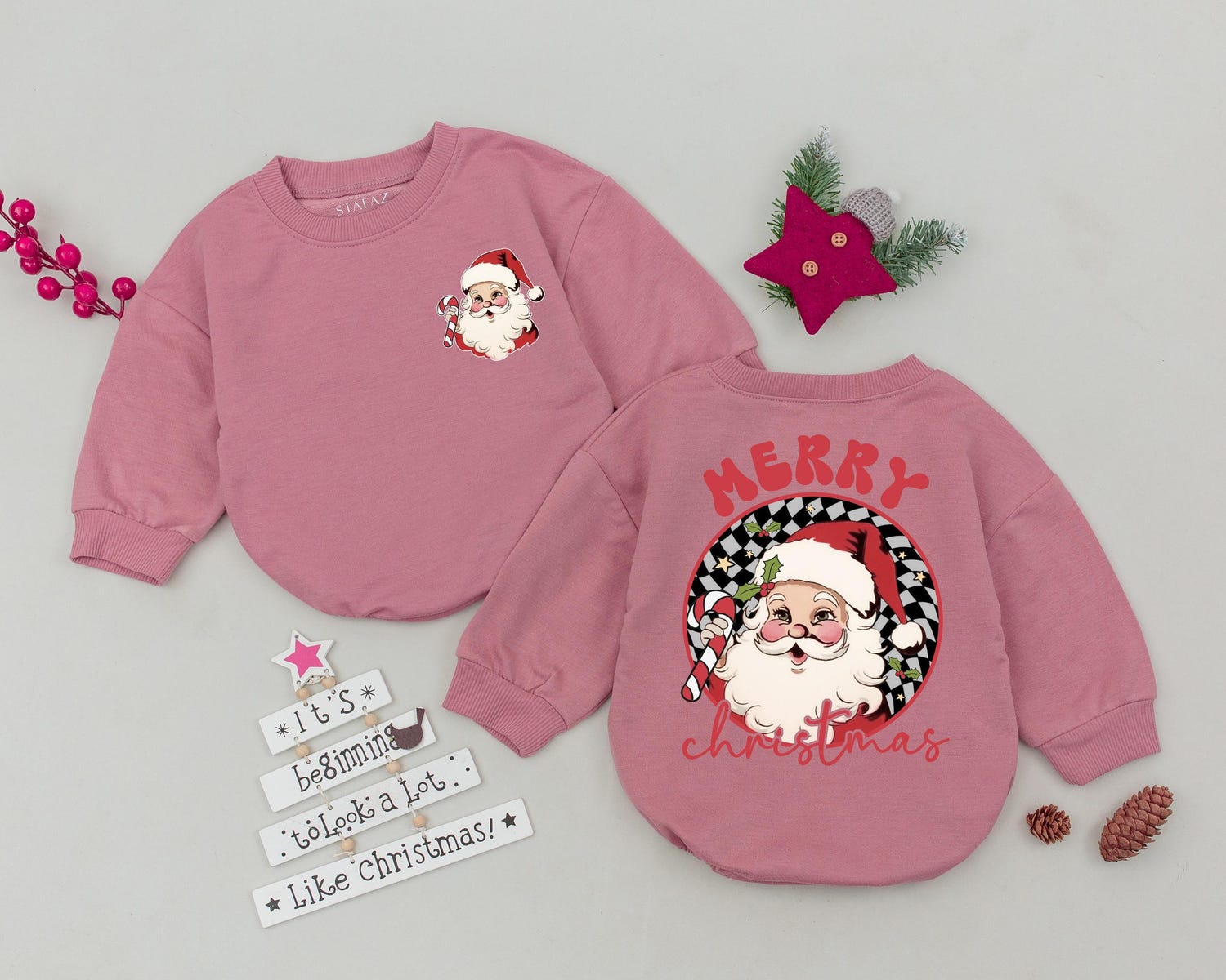 Vintage Santa Baby Romper Christmas Outfit Newborn First Xmas Baby Shower Gift image 2