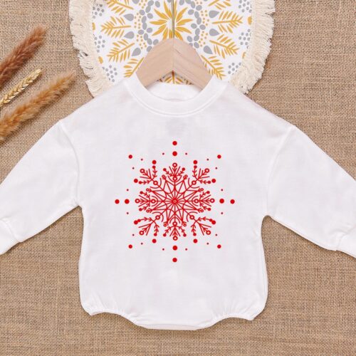 Snowflake Christmas Baby Romper Bodysuit Winter Newborn Outfit First Christmas Romper image 0