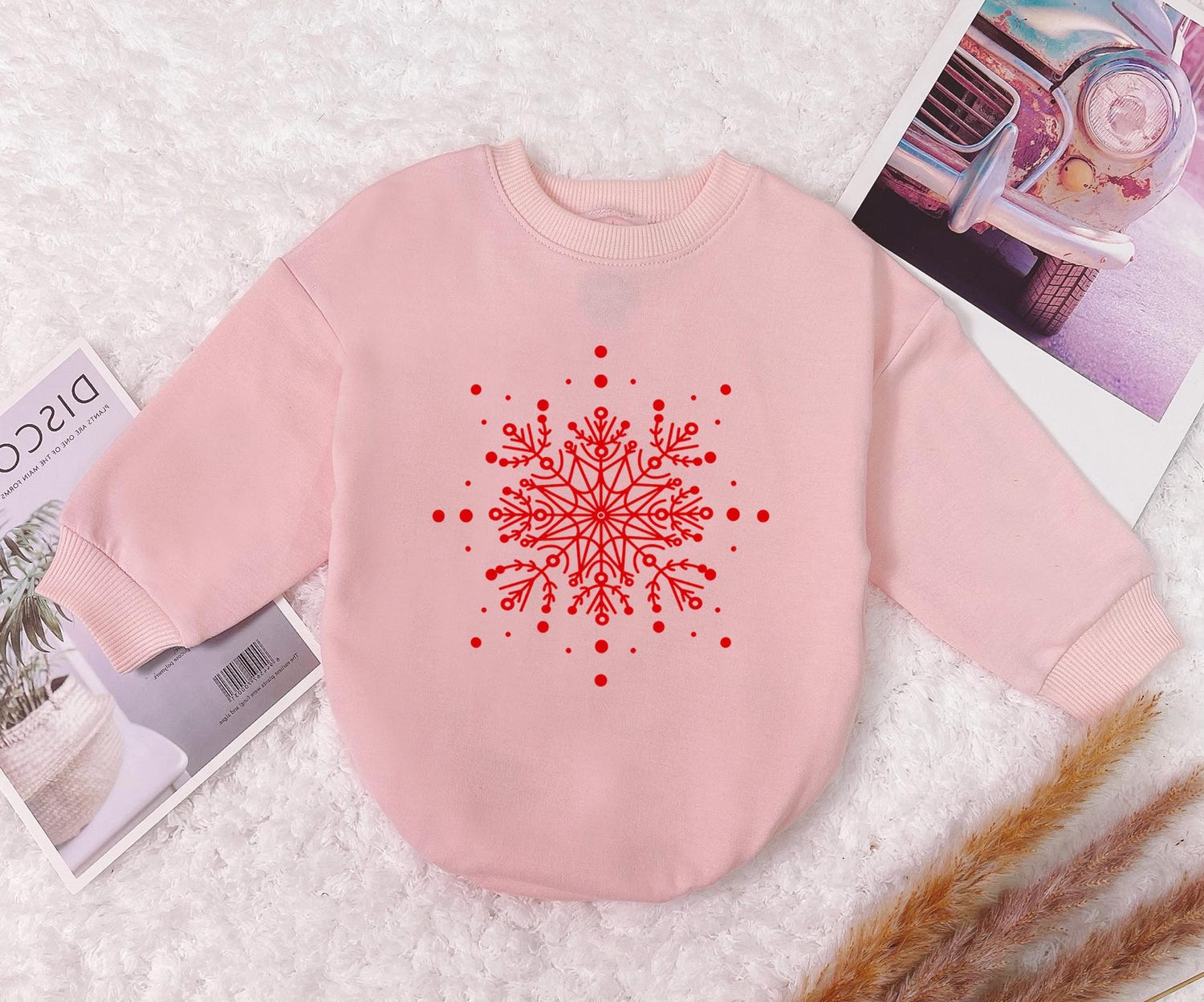 Snowflake Christmas Baby Romper Bodysuit Winter Newborn Outfit First Christmas Romper image 3