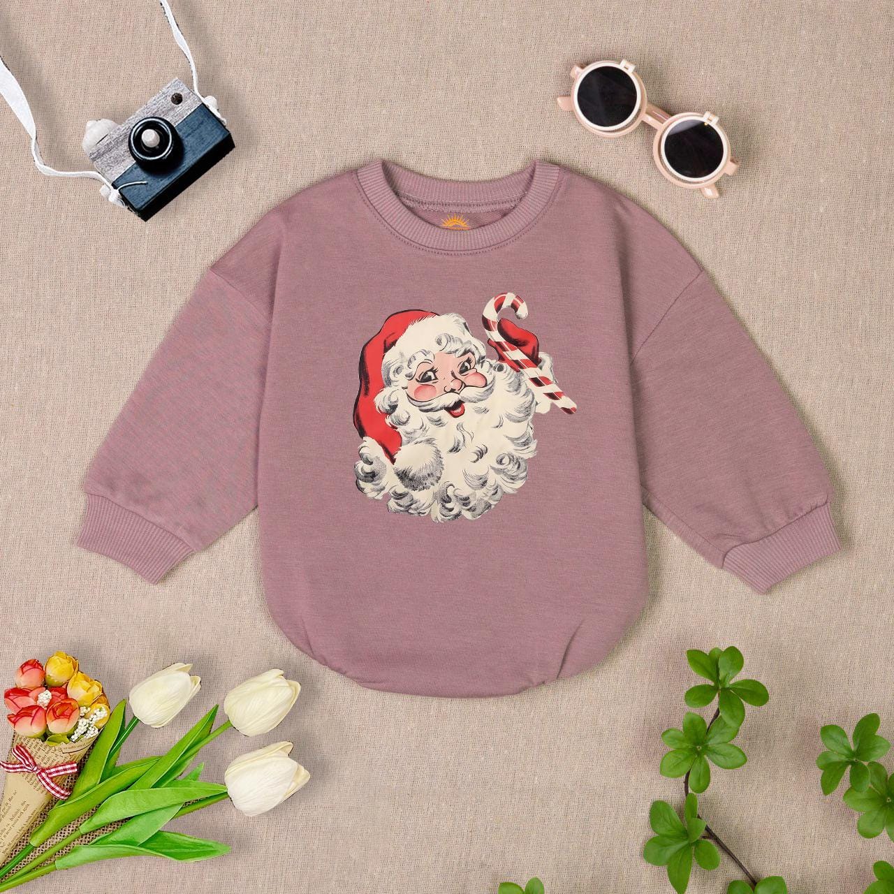 Vintage Santa Baby Romper Sweatshirt Newborn Christmas Outfit Holiday Infant Clothes Winter Baby Gift image 6