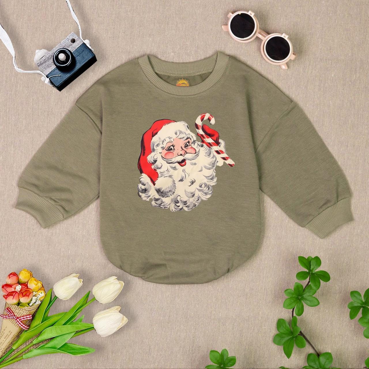 Vintage Santa Baby Romper Sweatshirt Newborn Christmas Outfit Holiday Infant Clothes Winter Baby Gift image 7