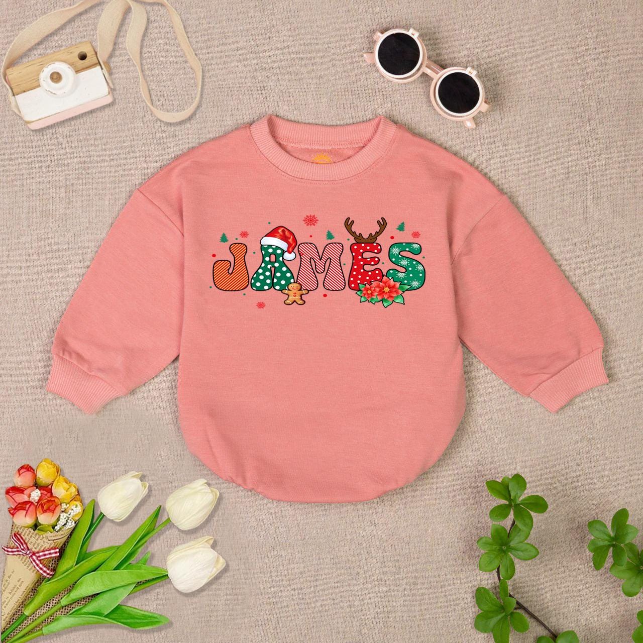 Personalized Christmas Baby Romper Sweater Custom Name Bodysuit First Christmas Outfit Baby Shower Gift image 4