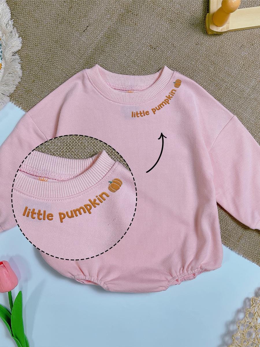 Pumpkin Season Baby Romper with Embroidered Collar Halloween Pumpkin Sweatshirt Crewneck Hello Pumpkin Outfit for Babies image 1