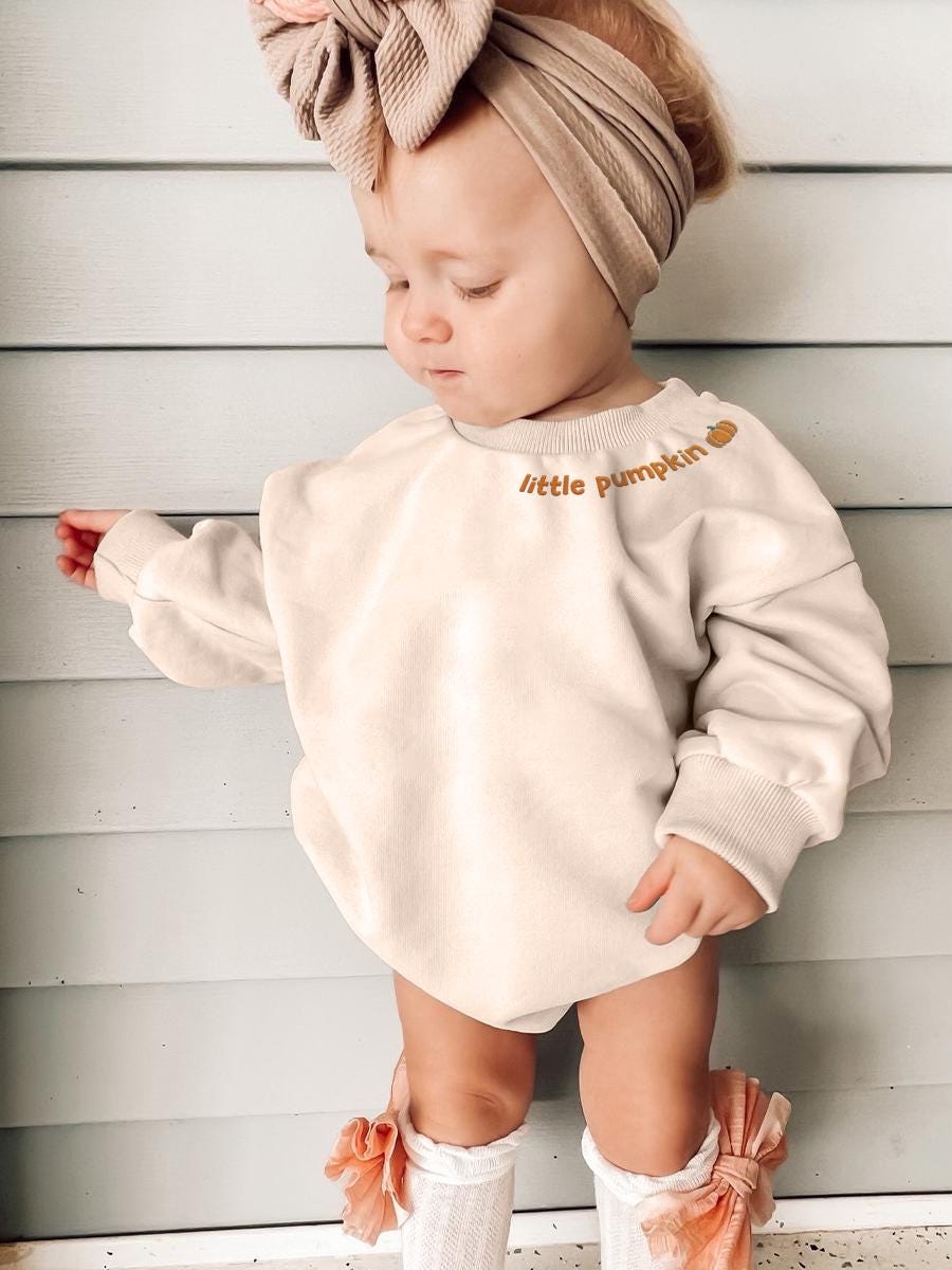 Pumpkin Season Baby Romper with Embroidered Collar Halloween Pumpkin Sweatshirt Crewneck Hello Pumpkin Outfit for Babies image 2